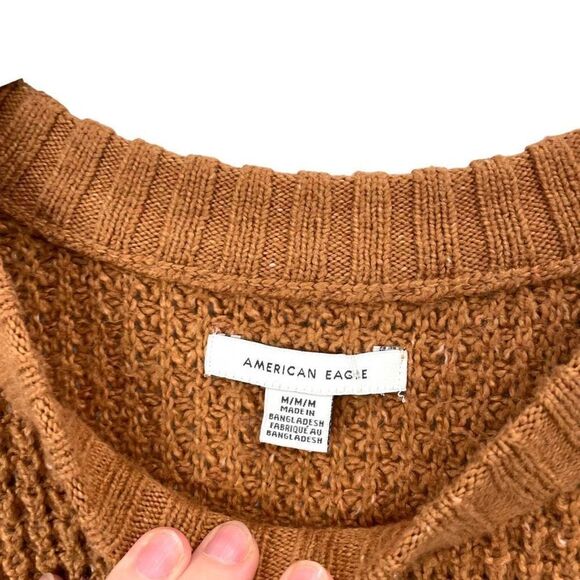 American Eagle unisex chunky oversized knit sweater Size M caramel camel brown - Picture 3 of 5
